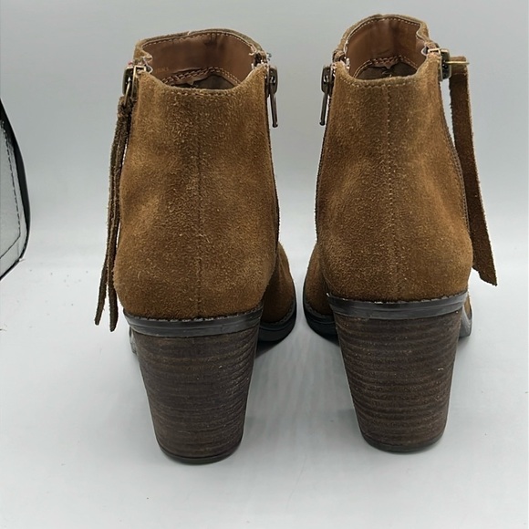 Crown Vintage boot Womens 8  Tan Suede Flynn Zip Fringe pulls Cowgirl western - Picture 4 of 11